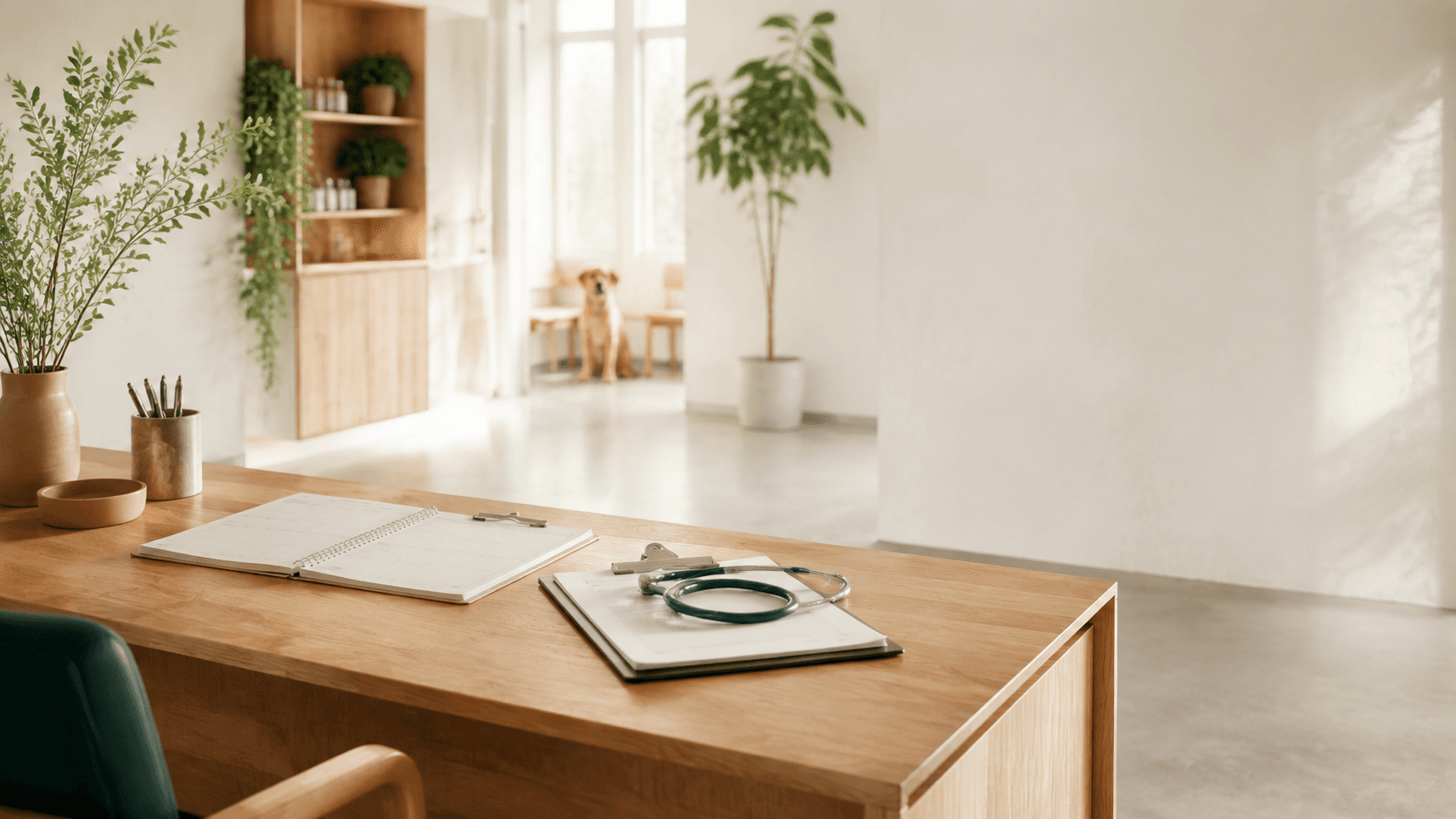 Espacio de trabajo ordenado en una clínica veterinaria